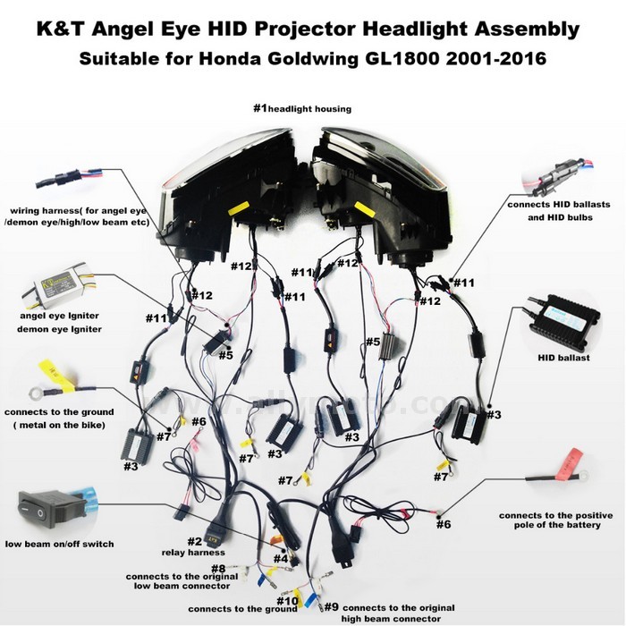 021 Headlight Honda Gl1800 Goldwing 2001-2016 Led Angel Halo Eyes Hid Lamp Green-6